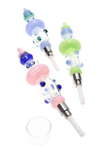Glass Neon Marble Dab Straw Kit “Bubble Pop” – 8″ – Assorted