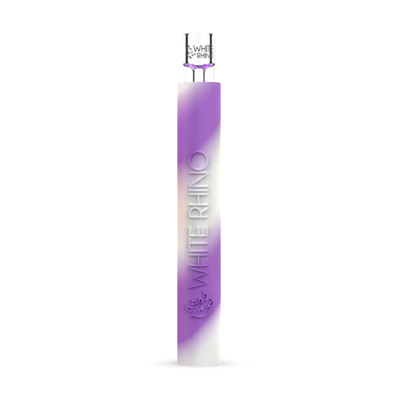 White Rhino Chillum to Straw - Glow In The Dark - Quartz Tip - Purple White