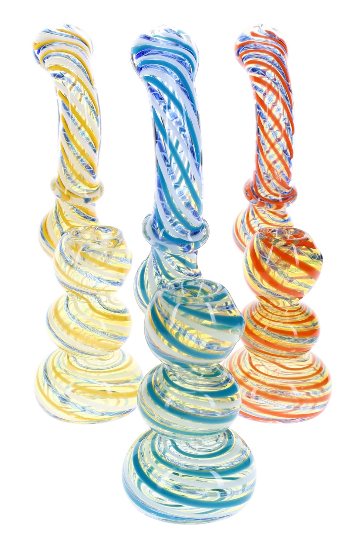 Color-Changing Spiral-Striped Glass Sherlock Bubbler “Twist & Glow” – 7.5″ – Assorted Colors