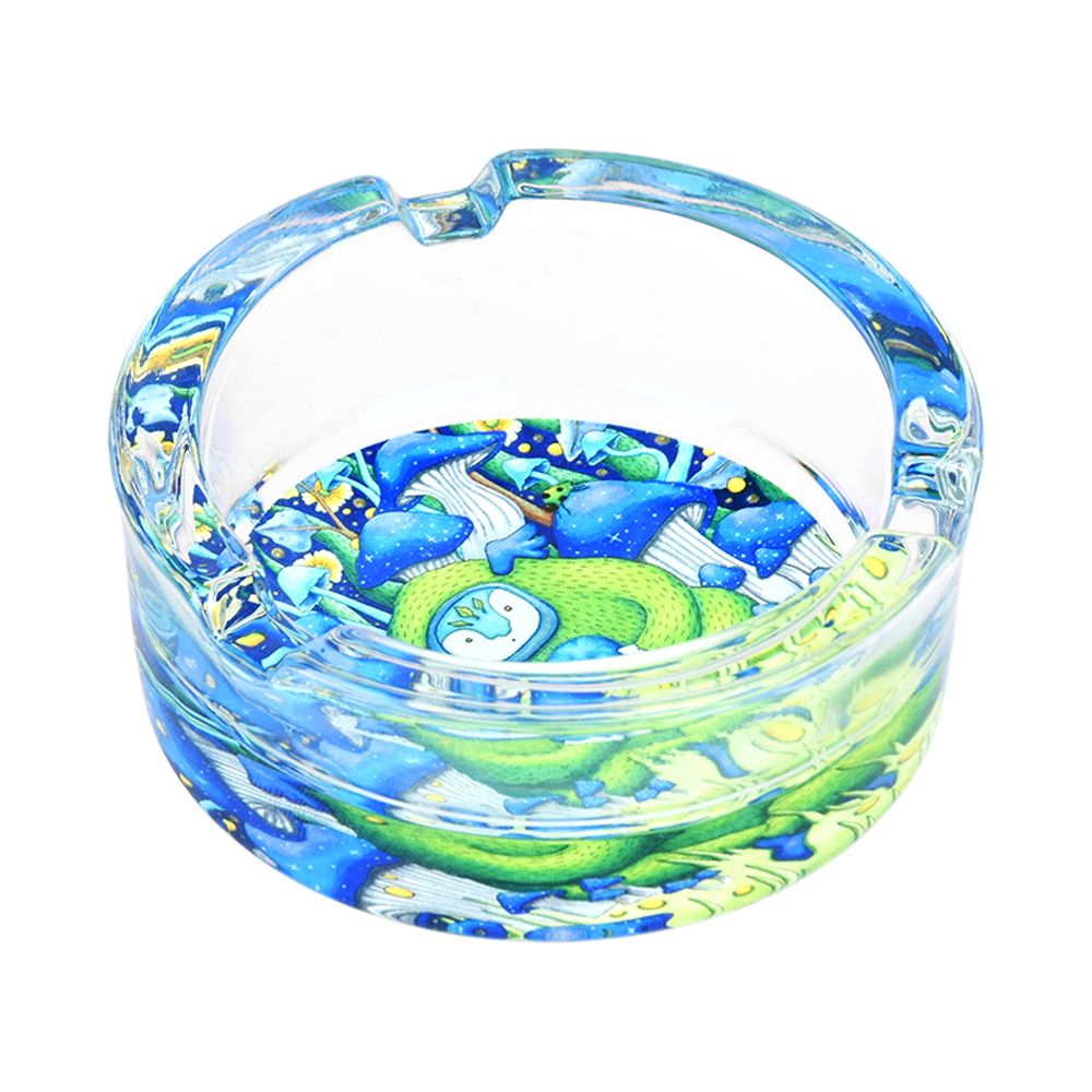 6CT DISPLAY - Pulsar Design Series Round Glass Ashtray - 3.4" / Assorted Designs