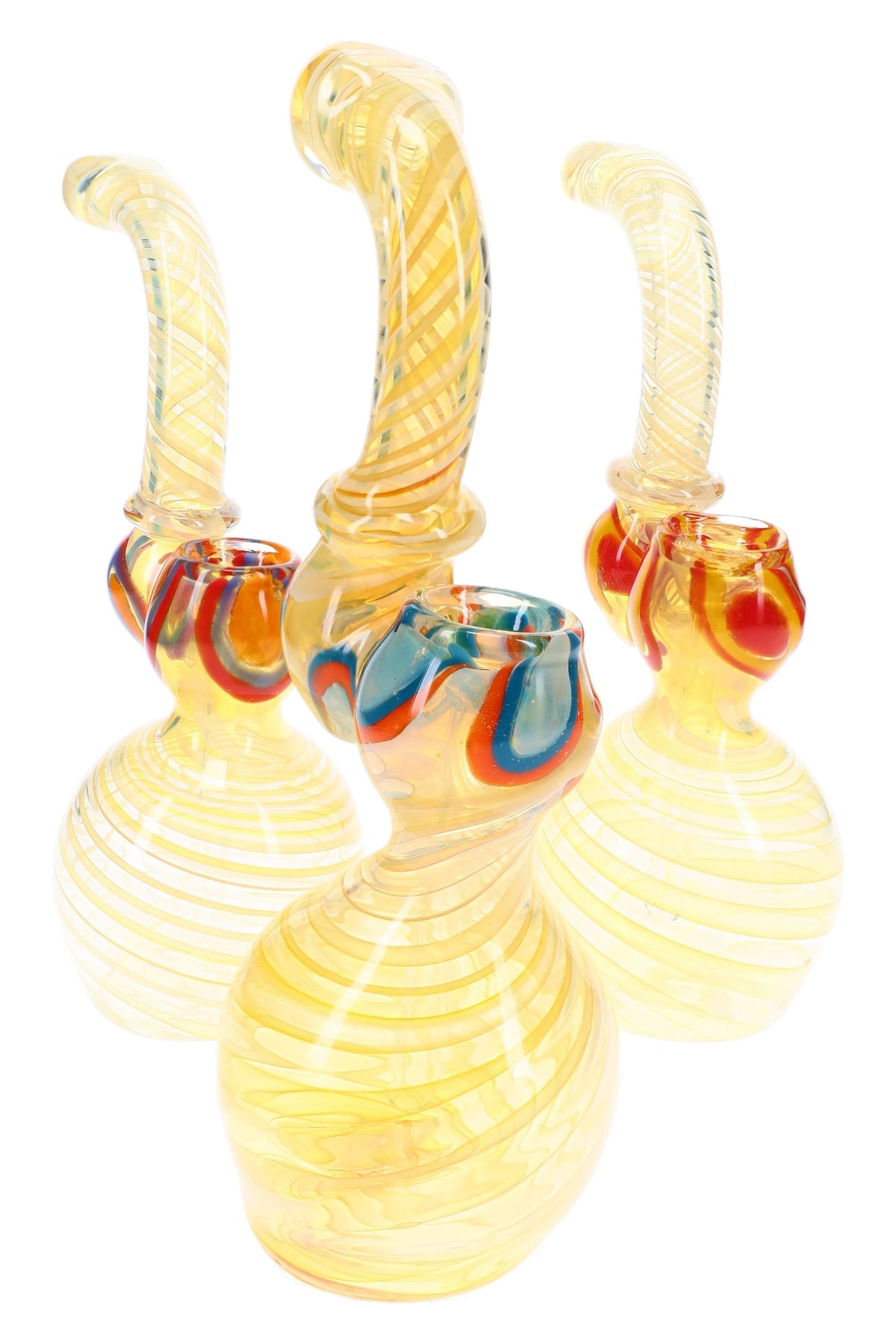 Silver Fumed Swirl Glass Sherlock Bubbler “Moon Spiral” – 8″ – Assorted Colors