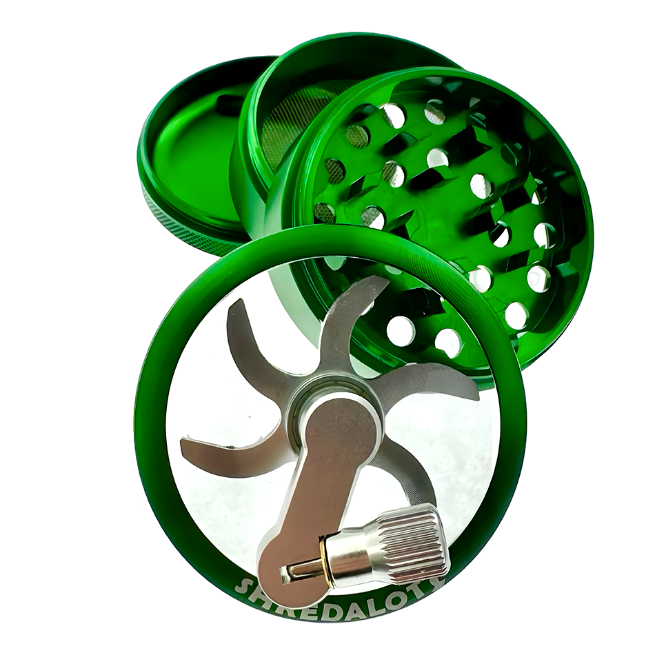 AFM Sir Shredalot Crank Top 4-Piece Metal Herb Grinder, 63 mm Aluminum Grinder