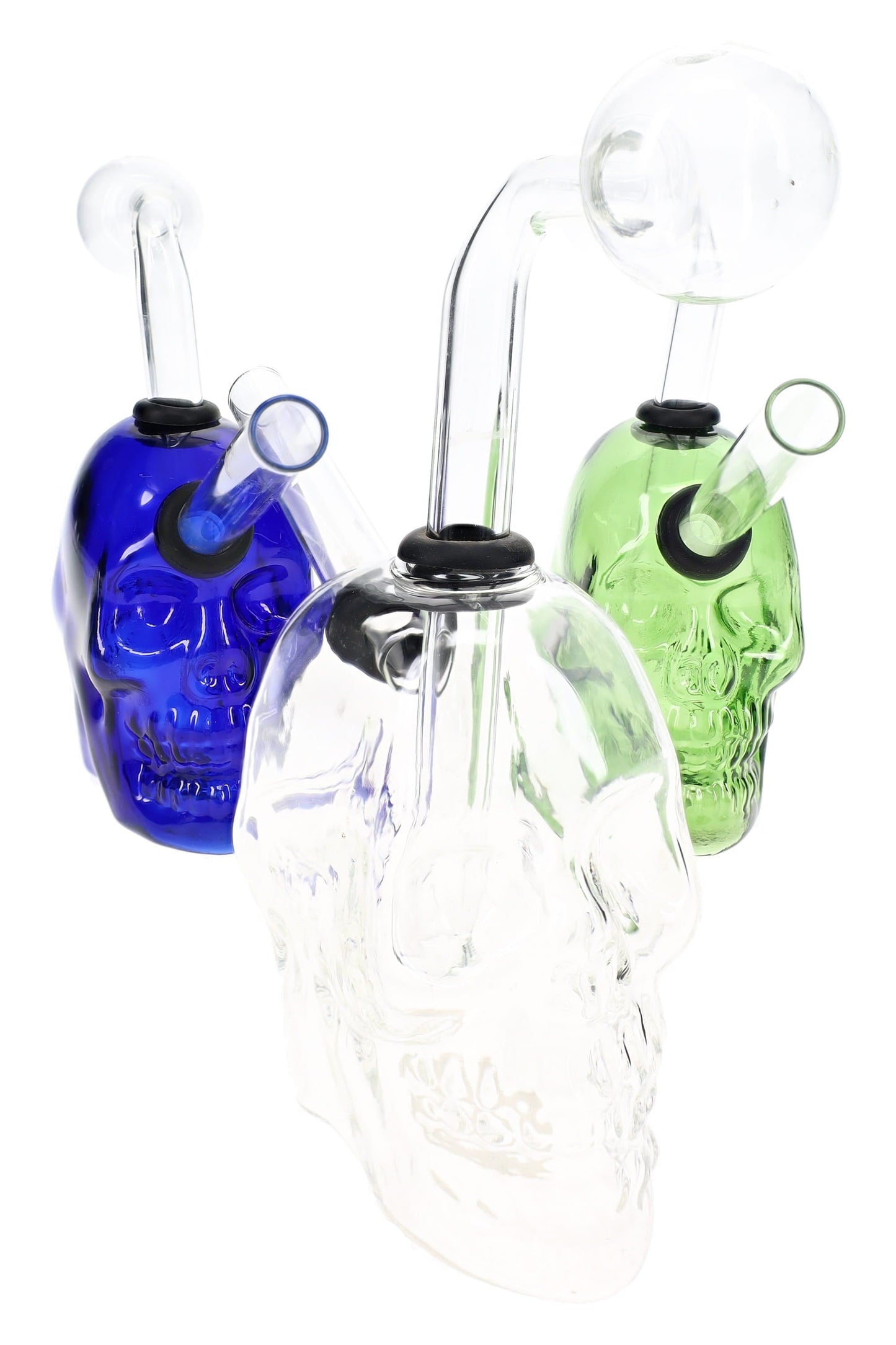 Double-Sided Glass Skull Oil Burner Rig “Skull Split” – 3.5″ – Assorted Colors