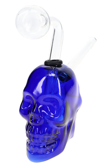 Double-Sided Glass Skull Oil Burner Rig “Skull Split” – 3.5″ – Assorted Colors