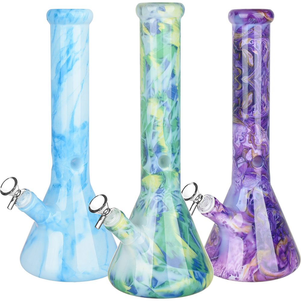 SeshGear Marbled Beaker Glass Water Pipe - 13" / 14mm F / Colors Vary