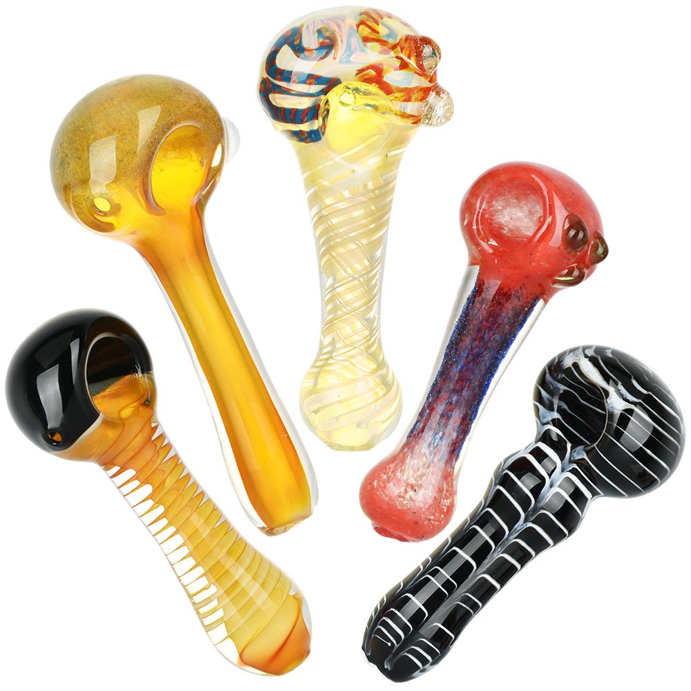 20CT BUNDLE - Elemental Assortment Glass Spoon Pipes - 4" - 5.25"