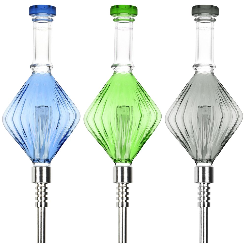 Retro Art Deco Diamond Bubbler Glass Dab Straw - 8.25" / Colors Vary