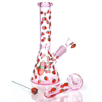 Pulsar Fruit Series Strawberry Cough Herb Pipe Glow Duo - 10" / 14mm F
