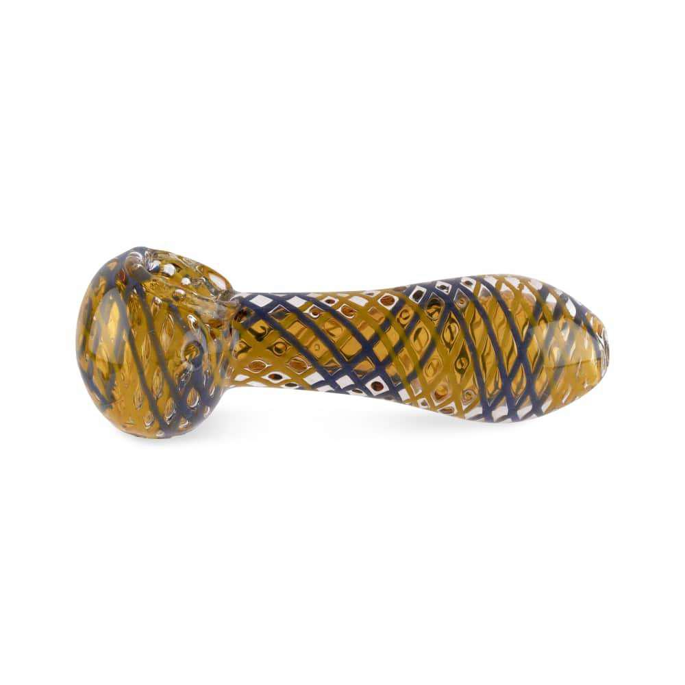 Custom Glass 5 Silver Fumed Net Blue Swirls Spoon Hand Pipe