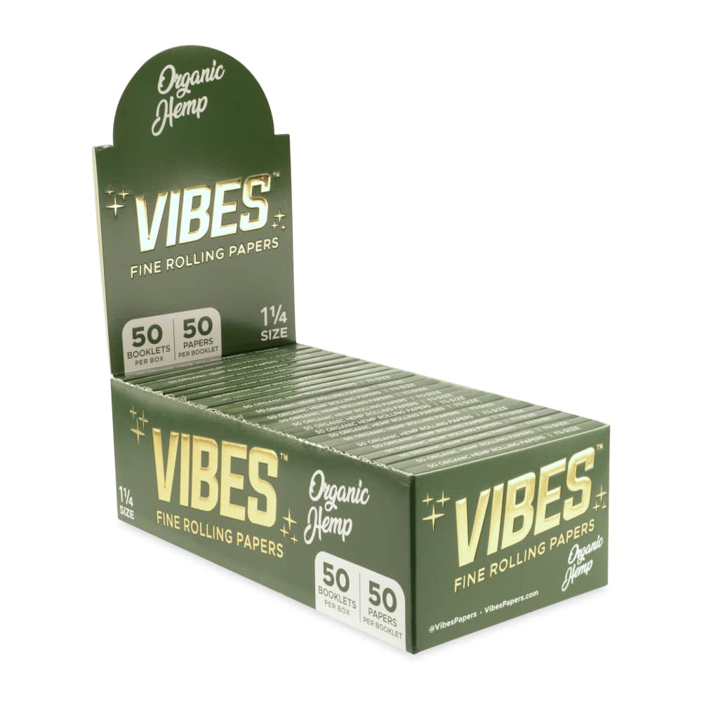 Vibes Papers 1 ¼ Size Organic Hemp Rolling Papers and Vibes Tips Display 50ct