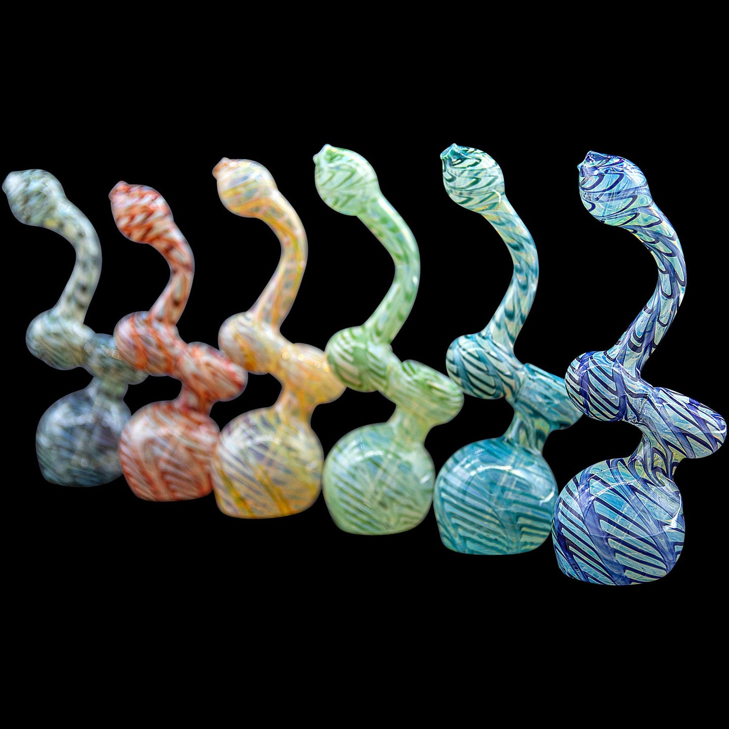 "Bubble Lock" Color Raked Sherlock Bubbler Pipe - view 18