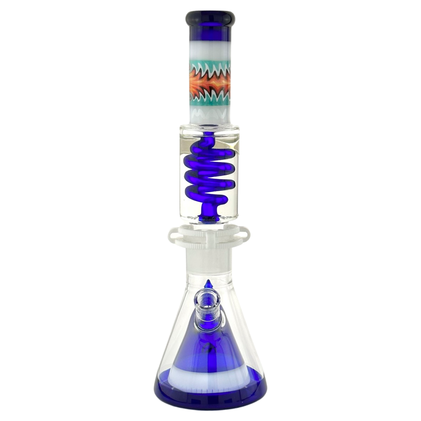 Reversal Wig Wag Dark Blue and White Slitted Pyramid Beaker Freezable Coil System - East Loud