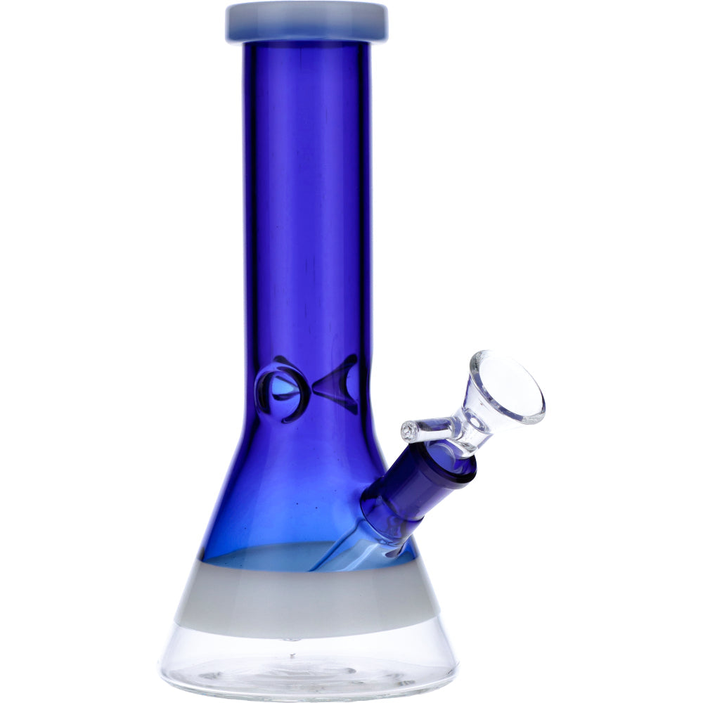 Beaker Water Pipe w/White Rings-Blue-8in - view 5
