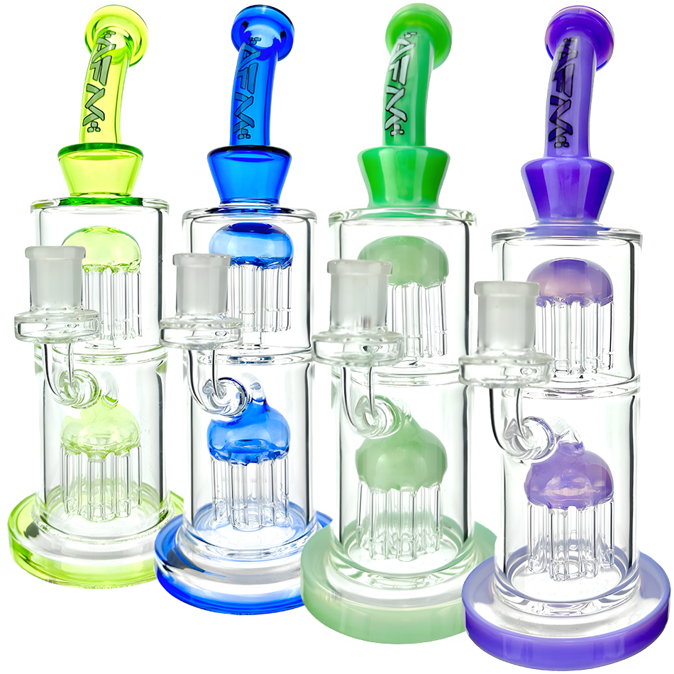 11" Double Tower Tree Colored Glass Dab Rig