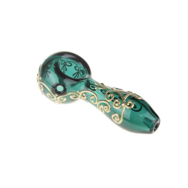 Golden Henna Teal Spoon Pipe