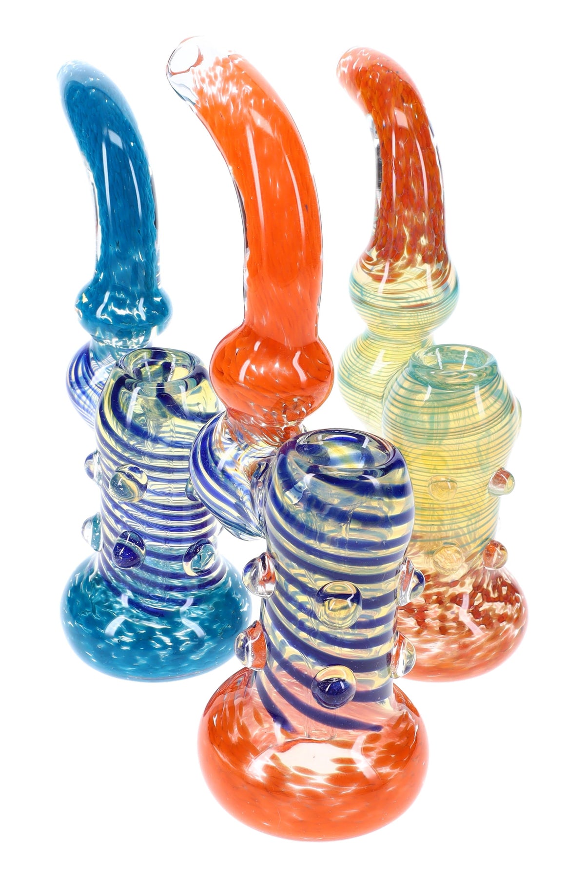 Color-Changing Striped Frit Glass Sherlock Bubbler “Marble Wave” – 7.5″ – Assorted Colors