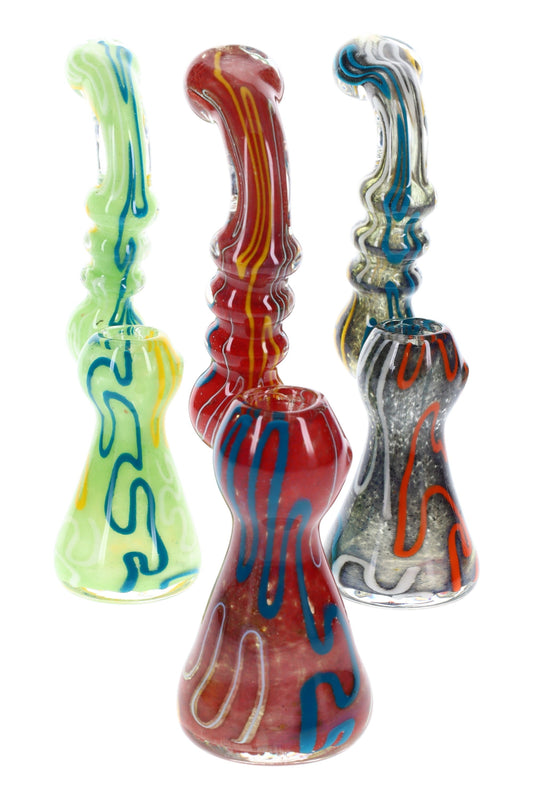 Colorful Frit Striped Sherlock Bubbler “Molten Maze” – 7.5″ – Assorted Colors