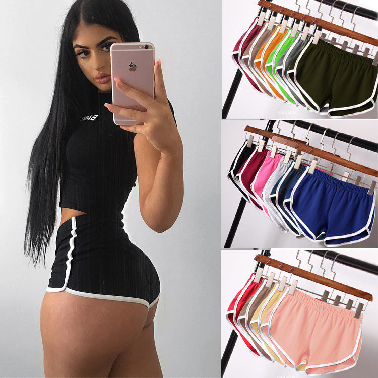 Women's sports shorts, home casual solid-color fashionable yoga beach pants, candy-colored hot pants