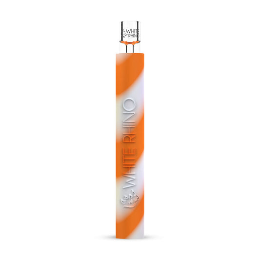 White Rhino Chillum to Straw - Glow In The Dark - Quartz Tip - Orange White