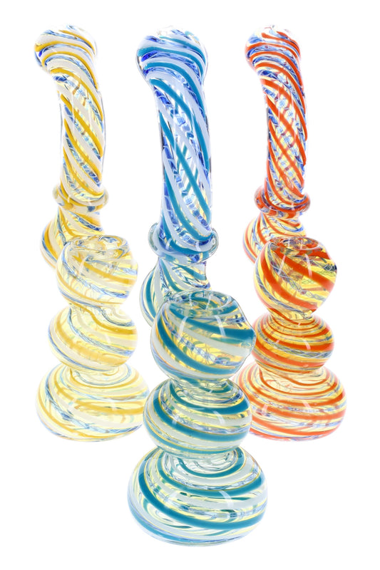 Color-Changing Spiral-Striped Glass Sherlock Bubbler “Twist & Glow” – 7.5″ – Assorted Colors