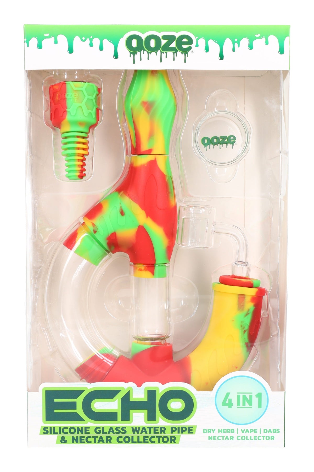 Ooze “Echo” 4-in-1 Silicone/Glass Bubbler & Dab Straw – 14 mm Female