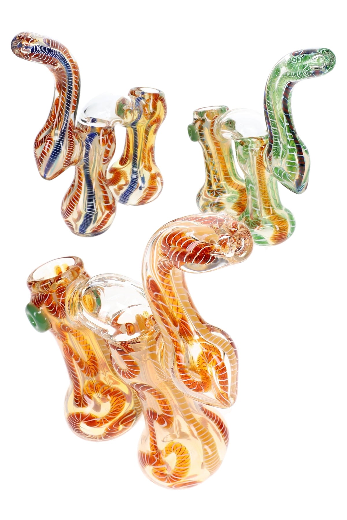 Color-Changing Squiggle Double-Chamber Sherlock Bubbler “Squiggle Twin” – 7″ – Assorted Colors