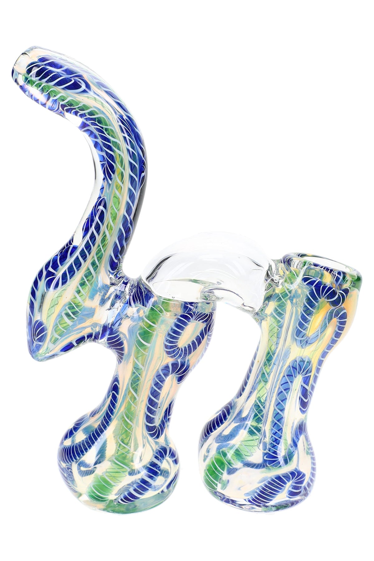 Color-Changing Squiggle Double-Chamber Sherlock Bubbler “Squiggle Twin” – 7″ – Assorted Colors
