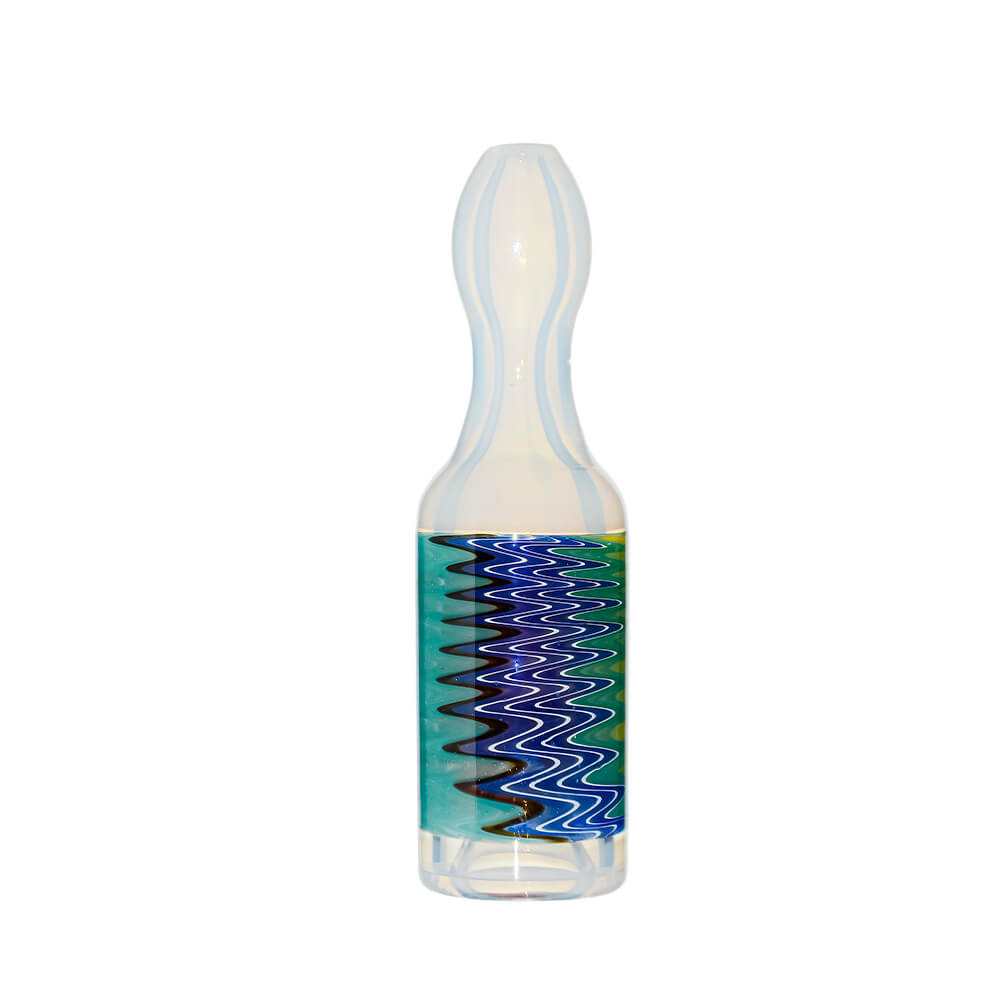 Calibear Premium Glass Chillum Pipe W/ Wigwag Swirls & Dichro Marble