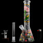 Aliens And Hemp Leaves Glow Glass Beaker Water Pipe-10"