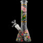 Aliens And Hemp Leaves Glow Glass Beaker Water Pipe-10"