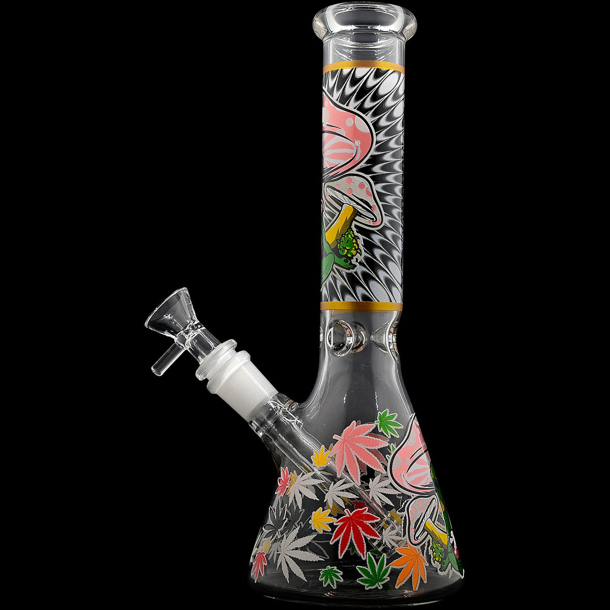 Aliens And Hemp Leaves Glow Glass Beaker Water Pipe-10"