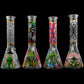 Aliens And Hemp Leaves Glow Glass Beaker Water Pipe-10"