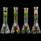 Aliens And Hemp Leaves Glow Glass Beaker Water Pipe-10"