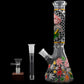 Aliens And Hemp Leaves Glow Glass Beaker Water Pipe-10"