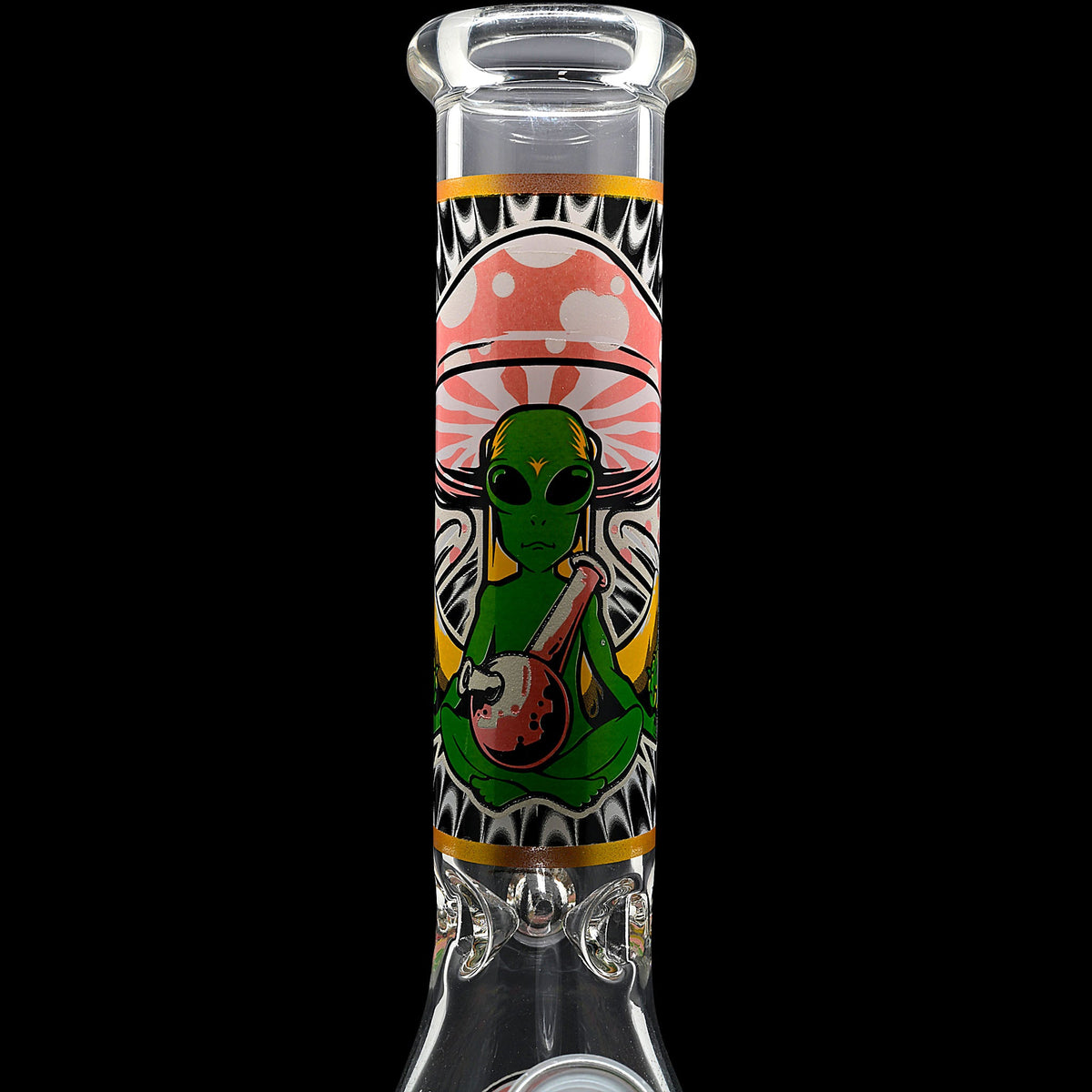 Aliens And Hemp Leaves Glow Glass Beaker Water Pipe-10"