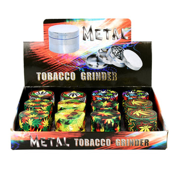 12PC DISP - Rasta Hemp Leaves Grinder - 4pc/1.5"/Assorted