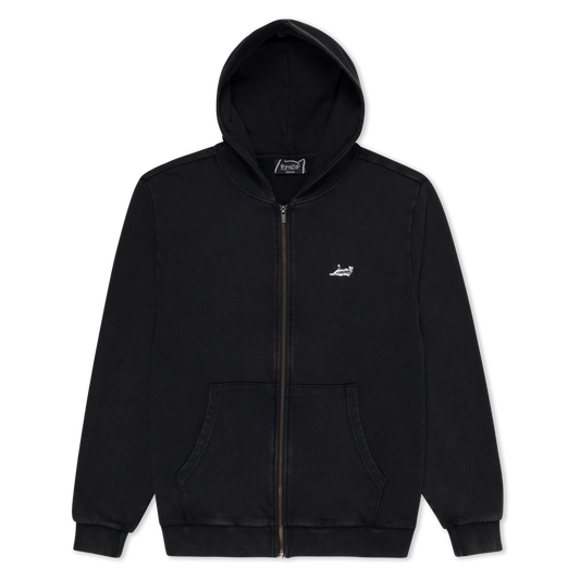 Castanza Zip Up Hoodie (Black Vintage Wash)