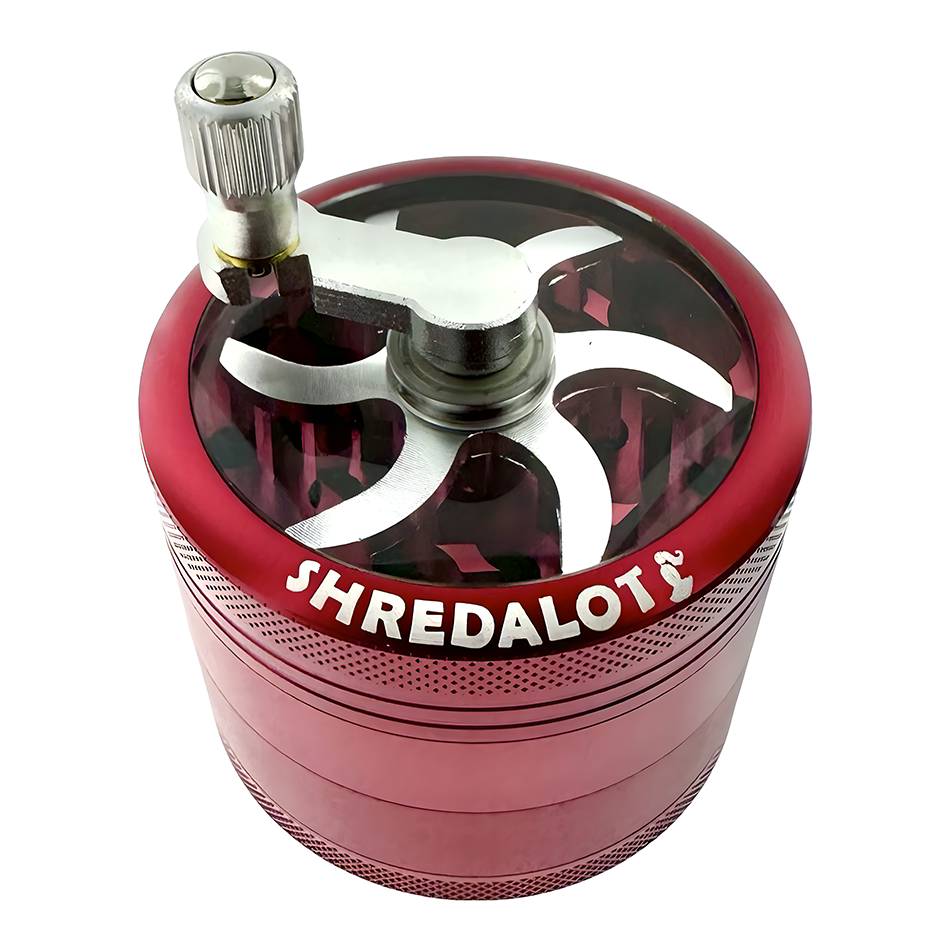 AFM Sir Shredalot Crank Top 4-Piece Metal Herb Grinder, 63 mm Aluminum Grinder