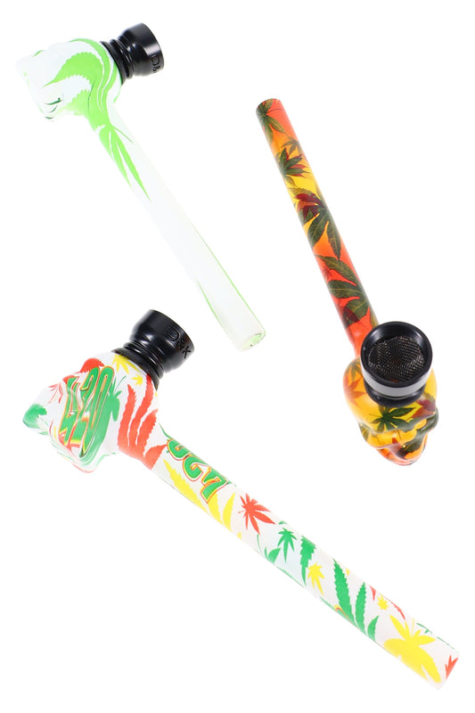 Ceramic Leaf Hand Pipe “Leafy Fist” – 5″ – Assorted Colors