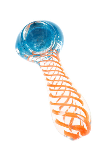 Clear Spiral Frit Glass Spoon Pipe “Spiral Spritz” – 3½″ – Assorted Colors
