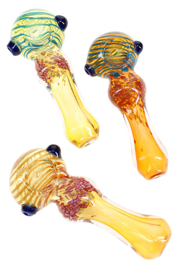 Color-Changing Silver Fumed Frit Striped Glass Hand Pipe “Frit Flicker” – 4″