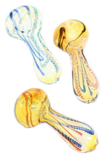 (Assorted Colors) 3.5″ Color-Changing Striped Glass Pipe