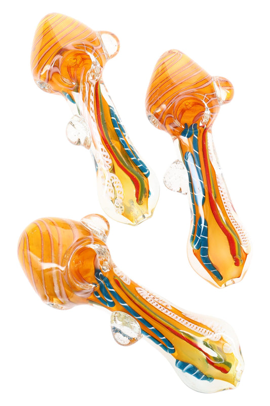 Gold Fumed Rasta Stripe Spoon “Rasta Coil” – 5½″ – Assorted Colors