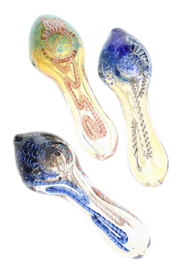 Color Changing Squiggle Frit Glass Pipe “Ripple” – 4½″ – Assorted Colors
