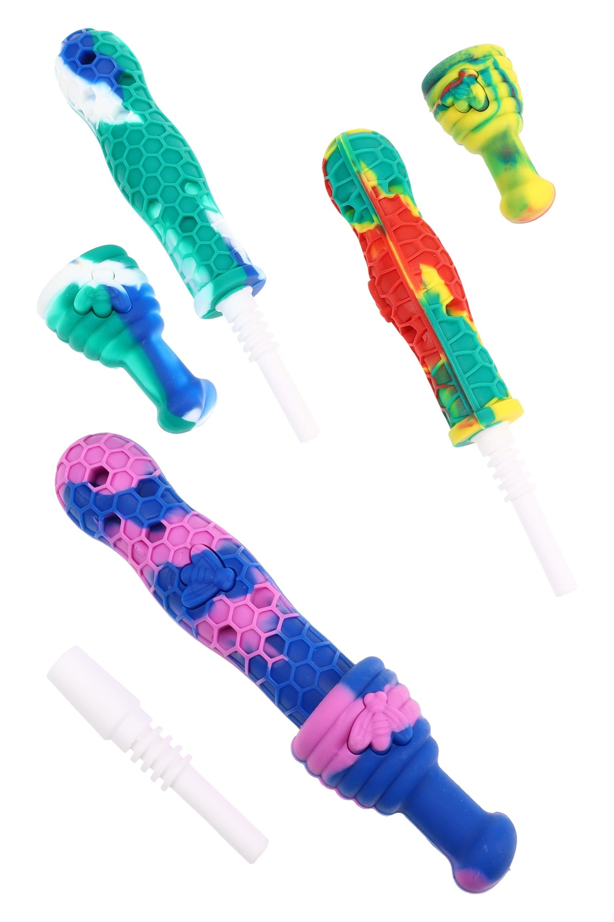 Silicone Honeycomb Dab Straw “Bee Line” – Ceramic Tip – 6½″ – Assorted Colors