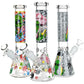 Aliens And Hemp Leaves Glow Glass Beaker Water Pipe-10" / 14mm F / Designs Vary
