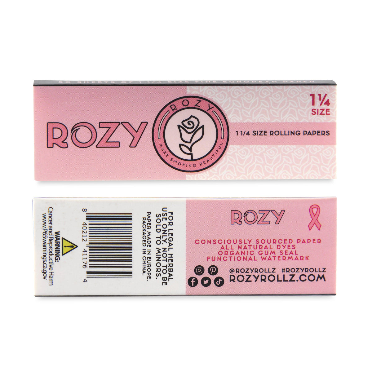 Rozy Pink Rolling Paper 1 1/4 and King Size Bundle - 50 1 1/4 Papers and 32 King Size Papers