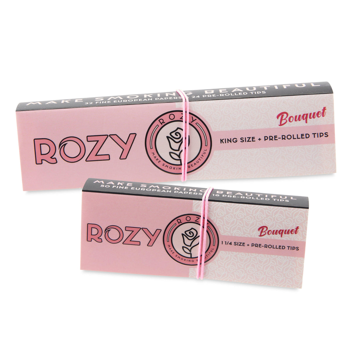 Rozy Pink Rolling Papers and Pre Rolled Tips 1 1/4 and King Size Bundle - 50 1 1/4 Papers, 32 King Size Papers, and 40 Pre Rolled Tips