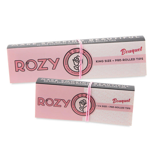 Rozy Pink Rolling Papers and Pre Rolled Tips 1 1/4 and King Size Bundle - 50 1 1/4 Papers, 32 King Size Papers, and 40 Pre Rolled Tips