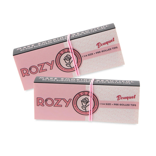 Rozy 1 1/4 Size Pink Rolling Paper and Tips - 2 Packs of 50 Papers and 16 Tips